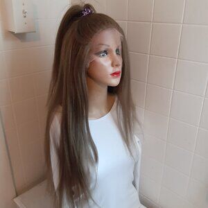 Wig light ash Brown human hair blend free part pre plucked straight 13x4 lace